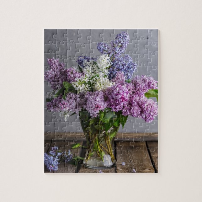Rustic Lilac-Blommigt Bouquet i Glass Vas Pussel (Vertikal)