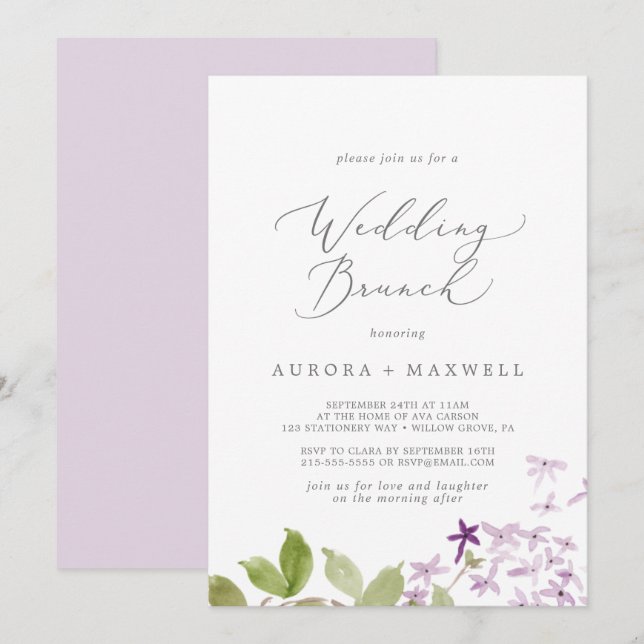 Rustic Lilac Bröllop Brunch Inbjudningar (Fram/baksida)