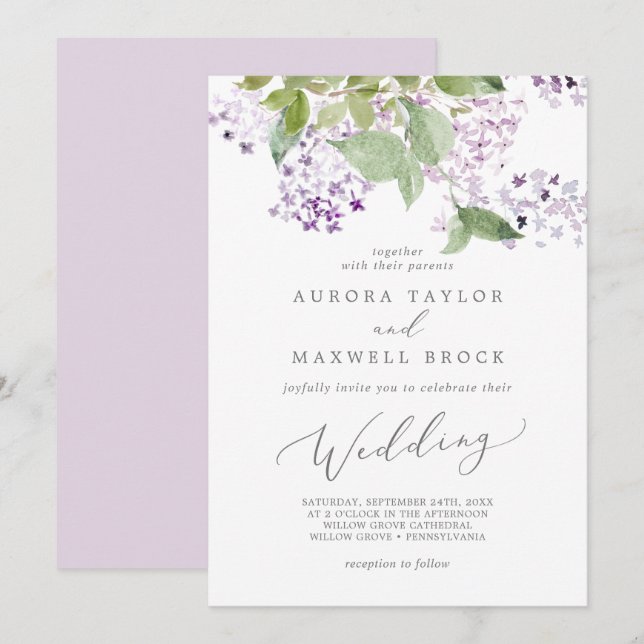 Rustic Lilac Bröllop Inbjudningar (Fram/baksida)