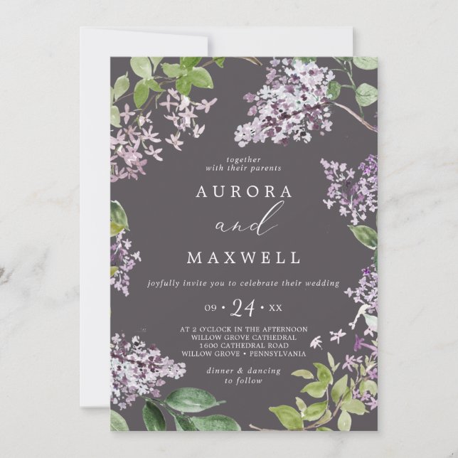 Rustic Lilac | Bröllopsinbjudan till Grått Avslapp Inbjudningar (Framsida)
