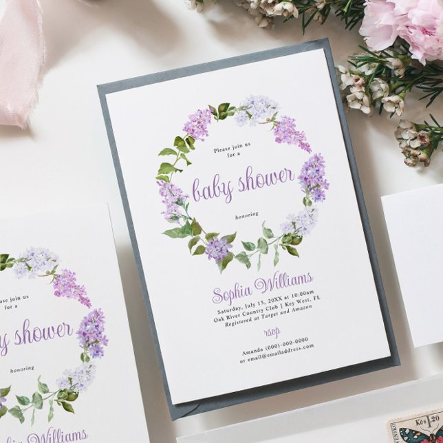 Rustic Lilac Flowers Baby Shower-inbjudan Inbjudningar (Skapare uppladdad)
