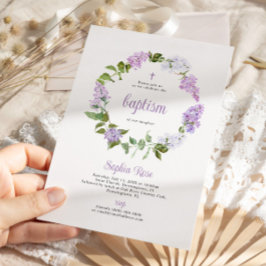 Rustic Lilac Flowers Baptism-inbjudan Inbjudningar
