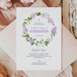 Rustic Lilac Flowers First Heliga Communion Inbjudningar