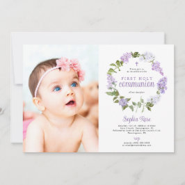 Rustic Lilac Flowers Photo First Holy Communion Inbjudningar