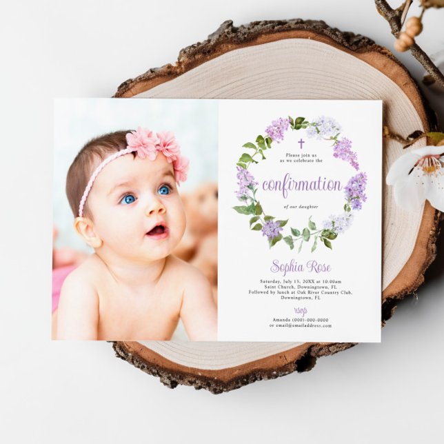 Rustic Lilac Flowers Photo Girl Bekräftelse Inbjudningar (Skapare uppladdad)