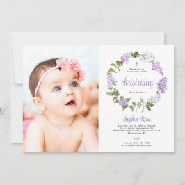 Rustic Lilac Flowers Photo Girl Christening Inbjudningar