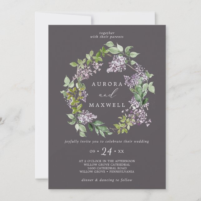 Rustic Lilac | Grått Wandan Bröllop Inbjudningar (Framsida)