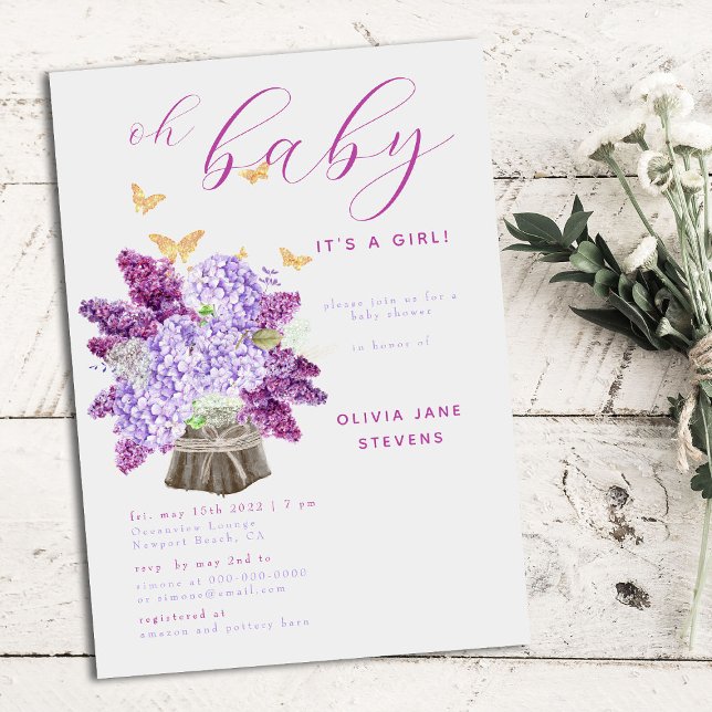 Rustic Lilac Guld Butterfly Boho Girl Baby Shower Inbjudningar (Skapare uppladdad)
