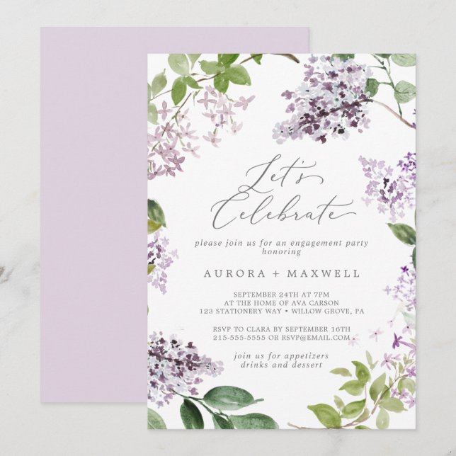Rustic Lilac Låt oss Celebrate Inbjudningar (Fram/baksida)