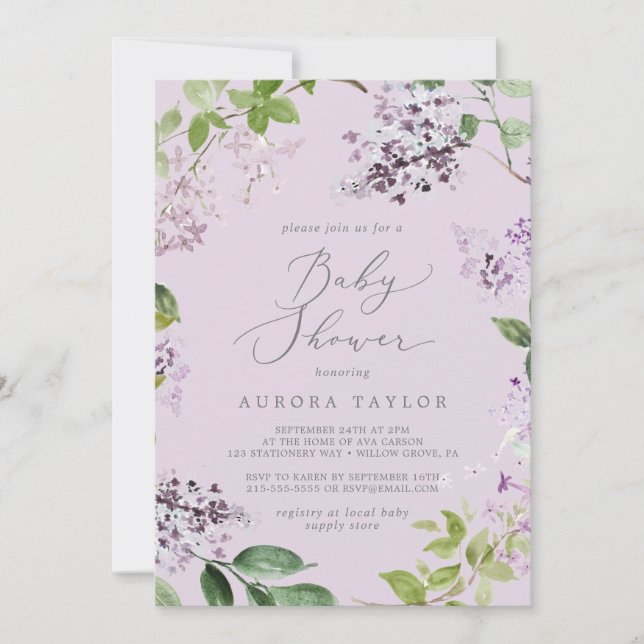 Rustic Lilac | Lavender Baby Shower Inbjudningar (Framsida)