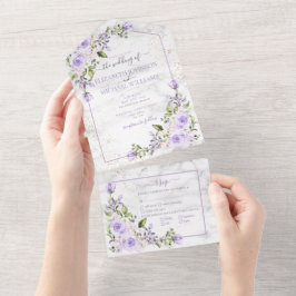 Rustic Lilac Lavender Guld Marble Blommigt Bröllop