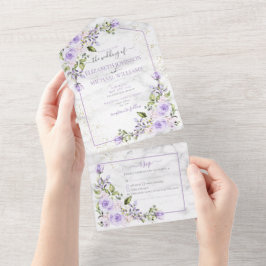 Rustic Lilac Lavender Guld Marble Blommigt Bröllop