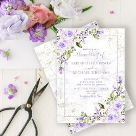 Rustic Lilac Lavender Guld Marble Blommigt Bröllop Inbjudningar