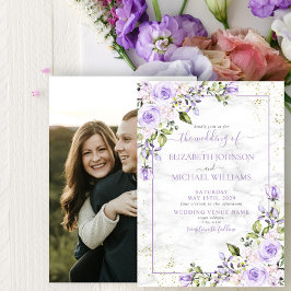 Rustic Lilac Lavender Guld Marble Photo Bröllop Inbjudningar