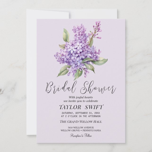 Rustic Lilac | Lavender Inbjudningskort för möhipp (Framsida)