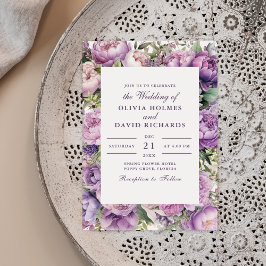 Rustic Lilac Lavender och Peony Wedding bjudande Inbjudningar