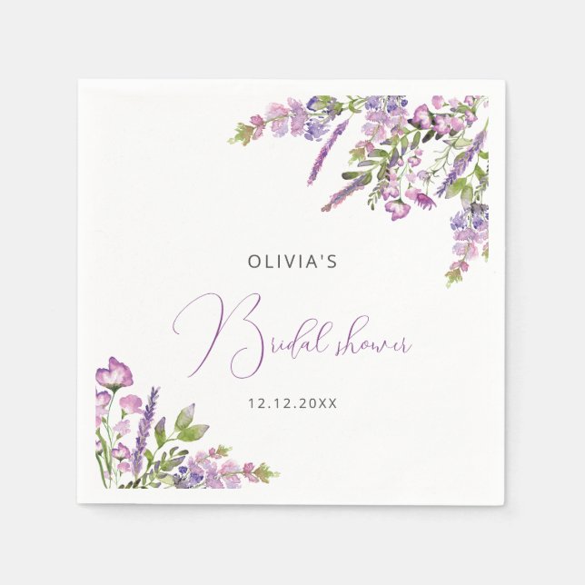 Rustic Lilac Lila Blommigt Möhippa Napkins Pappersservett (Framsidan)