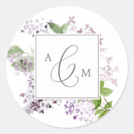 Rustic Lilac Monogram Bröllop kuvert Seals Runt Klistermärke