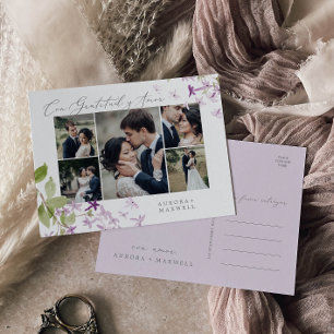 Rustic Lilac Multi Photo Bröllop Gratitud y Kärlek Vykort