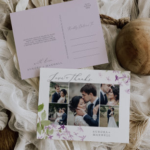 Rustic Lilac Multi Photo Bröllop Kärlek och tack Vykort