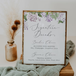 Rustic Lilac Namnteckning Drinks-tecken Poster