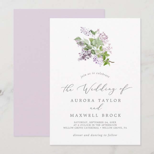 Rustic Lilac Simple Bröllop Inbjudningar (Fram/baksida)