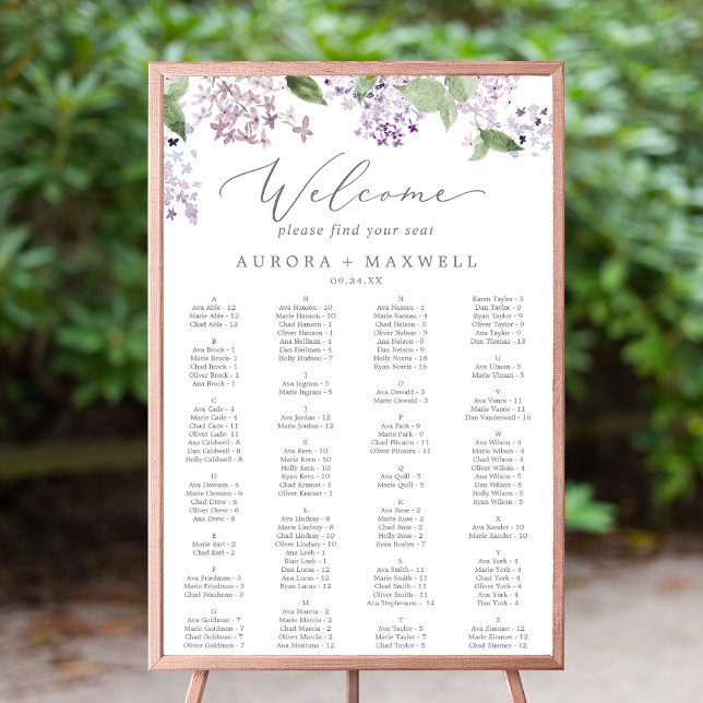 Rustic Lilac, sitsdiagram för alfabetiskt Bröllop Poster (Skapare uppladdad)