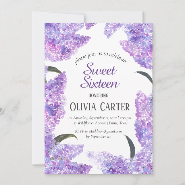 Rustic Lilac Sweet sixteen Lavender Birthday Inbjudningar (Framsida)