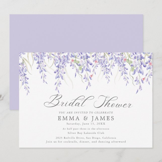 Rustic Lilac Vågrät Inbjudningskort för möhippan (Fram/baksida)