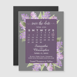 Rustic Lilacs Bröllop spara datum Calendar Grått Magnetisk Inbjudningskort