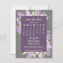 Rustic Lilacs Bröllop spara datum Calendar Grått Magnetisk Inbjudningskort