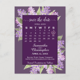 Rustic Lilacs Bröllop spara datum Calendar Plum Meddelande Vykort