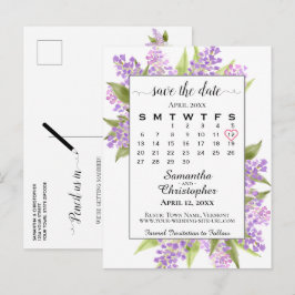 Rustic Lilacs Bröllop spara datum Calendar White Meddelande Vykort