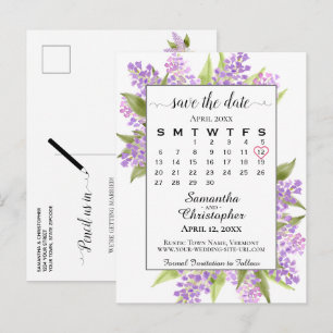 Rustic Lilacs Bröllop spara datum Calendar White Meddelande Vykort
