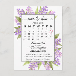 Rustic Lilacs Bröllop spara datum Calendar White Meddelande Vykort