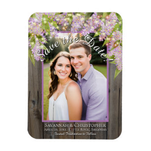 Rustic Lilacs Ljus & Photo Bröllop spara datum Magnet