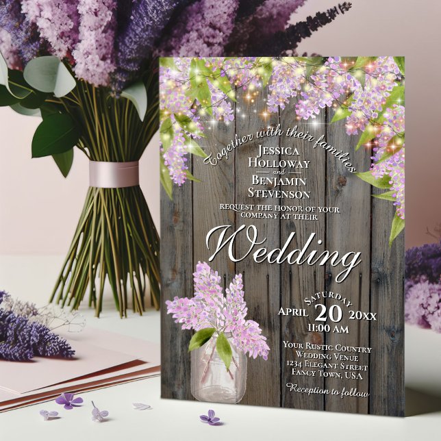 Rustic Lilacs med Ljus på Barn Wood Bröllop Inbjudningar (Skapare uppladdad)
