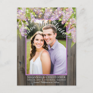 Rustic Lilacs på Wood Photo Bröllop spara datum Meddelande Vykort