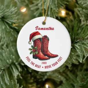 Rustic Line Dance CowboyBoots Julgransprydnad Keramik