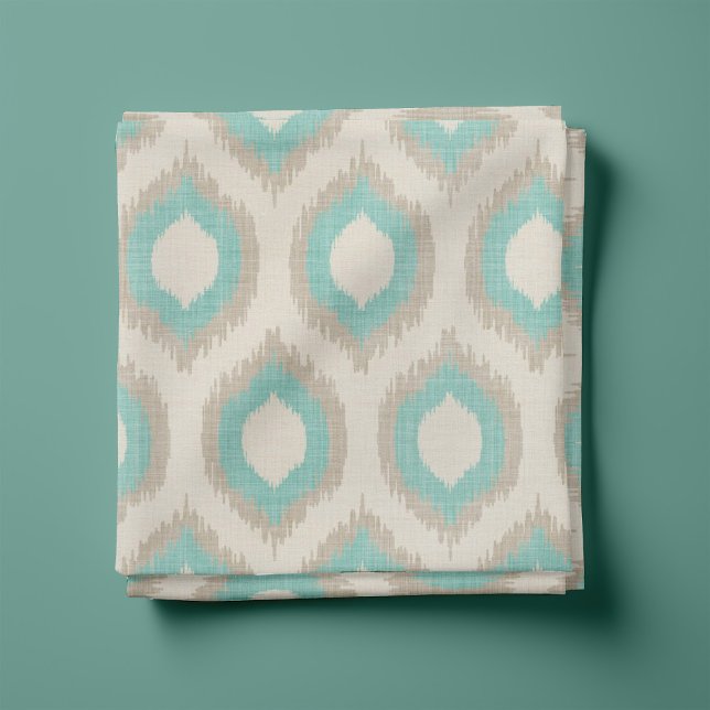 Rustic Linen Beige och Aqua Ikat Print Tyg (Skapare uppladdad)