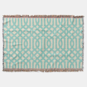 Rustic Linen Beige och Aqua Trellis Mysfilt