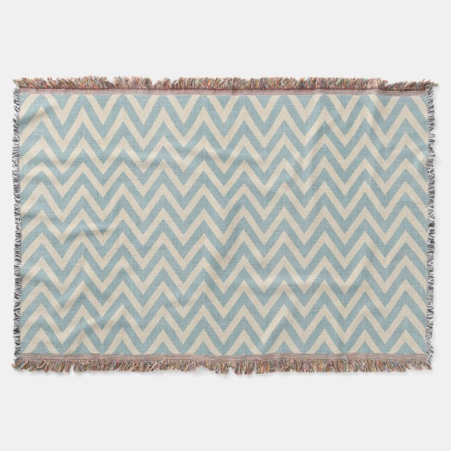 Rustic Linen Beige och Blue Chevron Filt (Framsidan)
