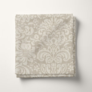 Rustic Linen Beige och Taupe Blommigt Damask Tyg