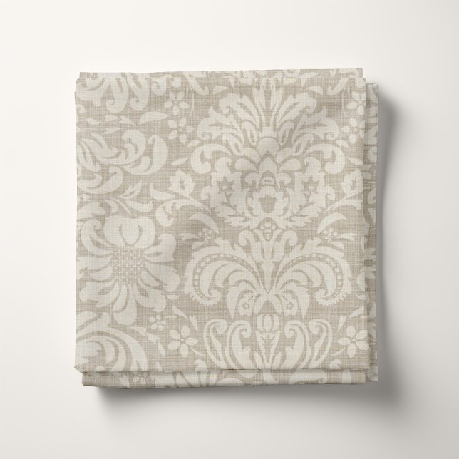 Rustic Linen Beige och Taupe Blommigt Damask Tyg (Skapare uppladdad)