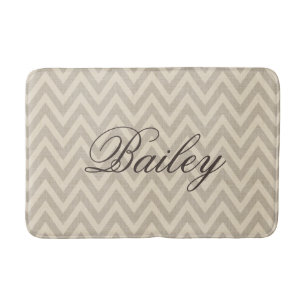 Rustic Linen Beige och Taupe Chevron Monogram Badrumsmatta