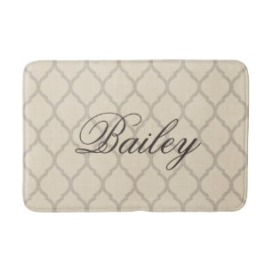 Rustic Linen Beige och Taupe Quatrefoil Monogram Badrumsmatta