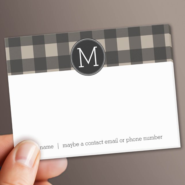 Rustic Linen Black Buffalo Play gingham Monogram Post-it Block (Skapare uppladdad)