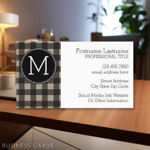 Rustic Linen Black Buffalo Play gingham Monogram Visitkort