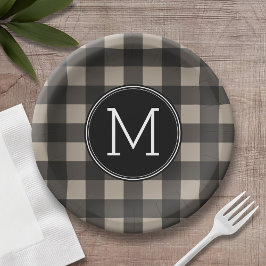 Rustic Linen Black Buffalo Play Mönster Monogram
