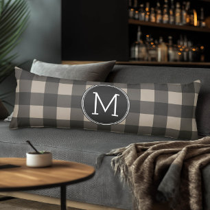 Rustic Linen Black Buffalo Play Mönster Monogram Kroppskudde